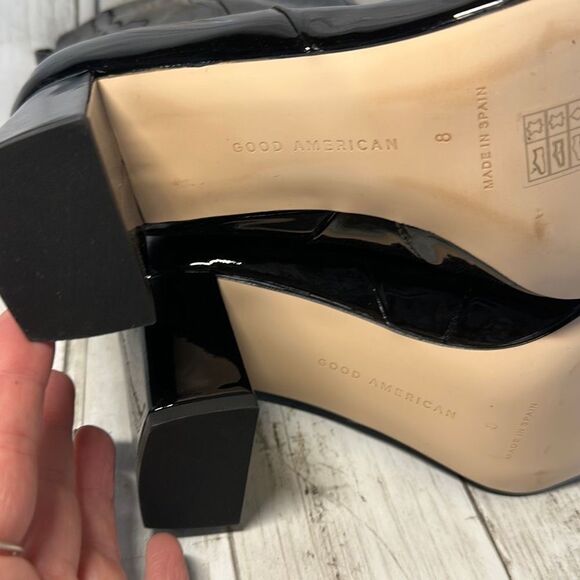 NEW Good American Black Patent Leather Booties Womens Size 8 in Box Square Toe - Picture 7 of 8